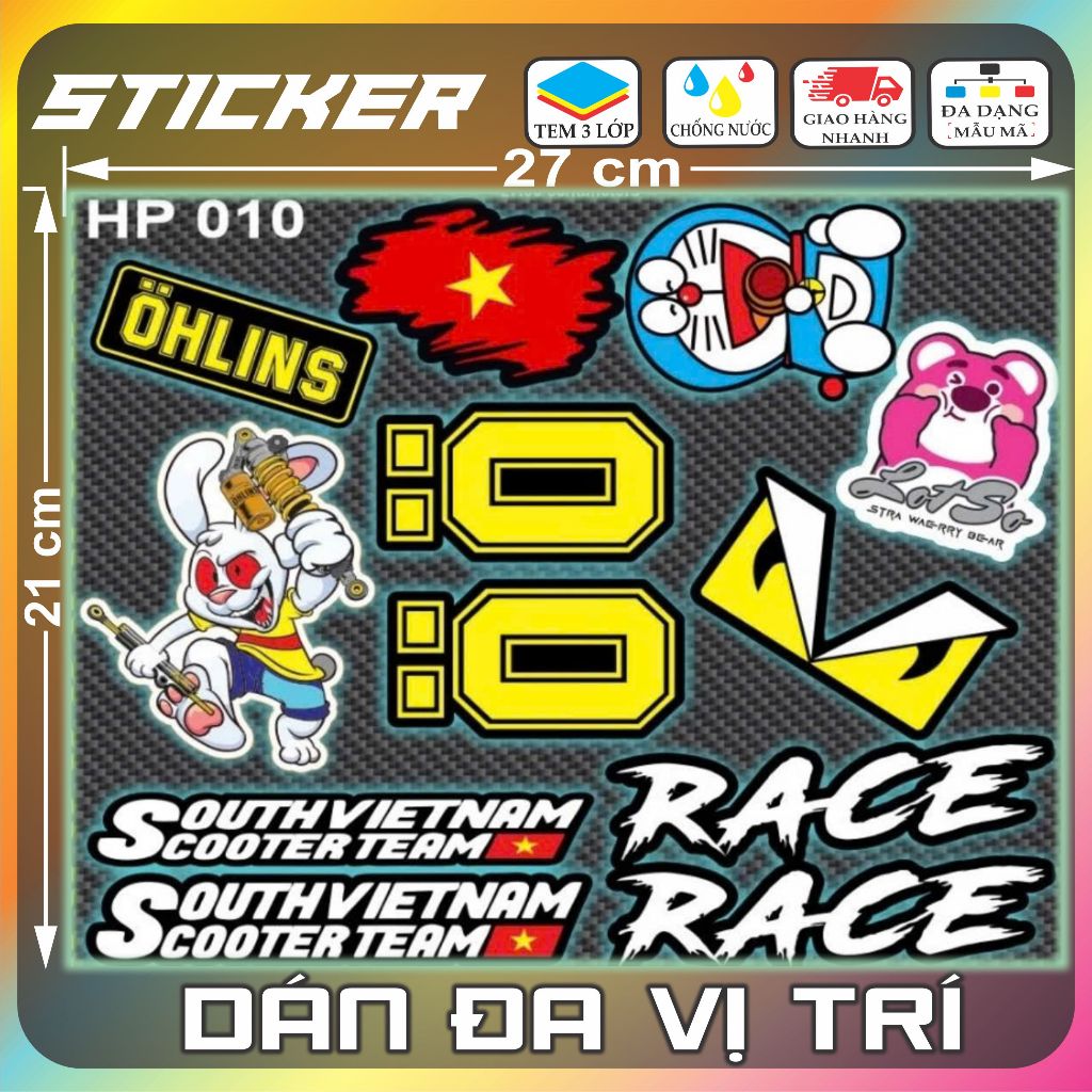 Tem dán xe Sticker dán xe moto xe máy xe đạp bàn học dán đa vị trí[010 ...