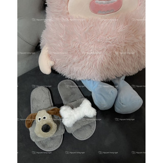 DÉP LÔNG nữ đi trong nhà gắn xương chó cute hàng sẵn