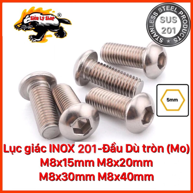 Bulong Ốc lục giác INOX 201 Ren M8 - Đầu dù tròn (Đầu Mo) - (Set 10 con ...