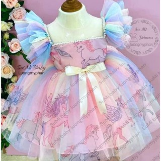 [ 𝗛𝗮̀𝗻𝗴 𝘁𝗵𝗶𝗲̂́𝘁 𝗸𝗲̂́ ][ 𝗧𝗮̣̆𝗻𝗴 𝗰𝗮̀𝗶 ] Đầm công chúa pony cầu vồng bồng xòe cho bé gái Rainbow princess dress for baby