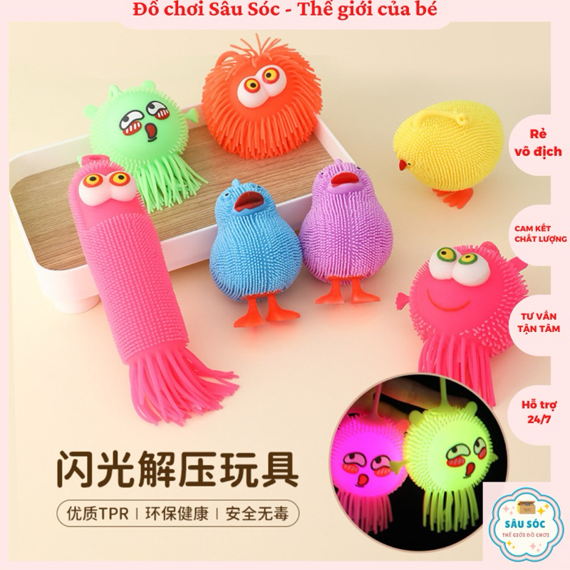 Đồ chơi giải trí Squishy bóp tay giảm stress con vật cao su phát sáng hình Sóc, minion, covit, thỏ…