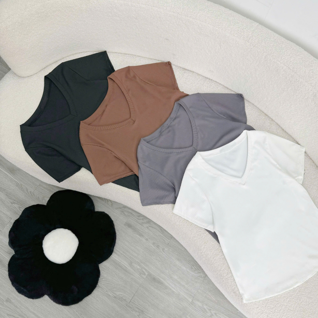 Áo Thun Cổ Tim Nữ Bigsize Hàng Gân Tăm Loại 1 Chuẩn Mềm Xịn Giành Cho Nữ Chubby 50-95kg G174
