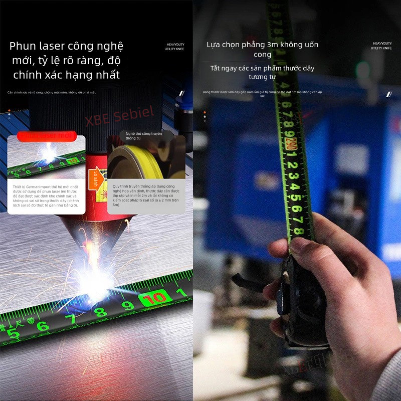 Thước dây huỳnh quang công nghệ đen thước dây nhập khẩu 5/10 mét, mở rộng và dày lên chống mài mòn đo chính xác