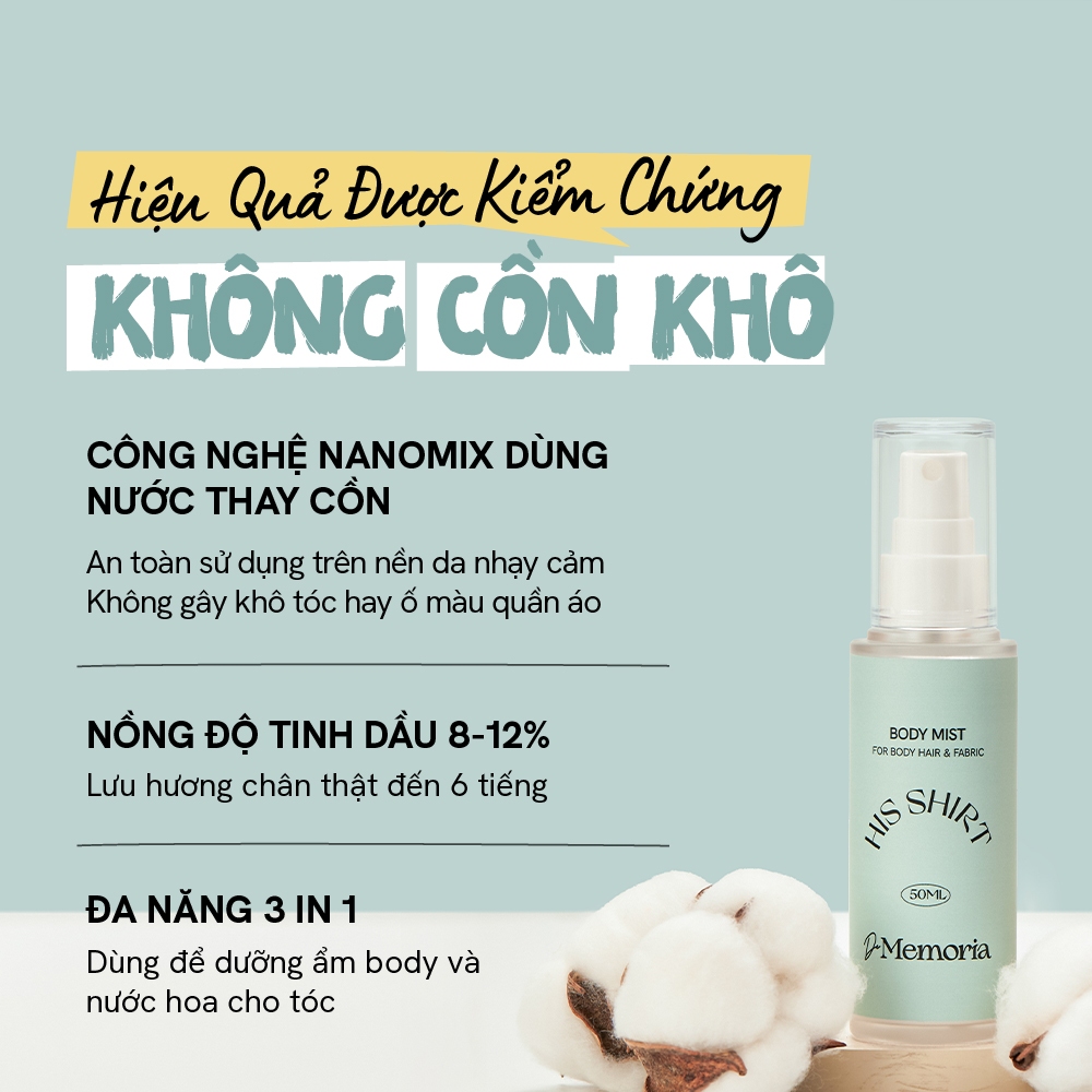 Ảnh Body Mist Xịt Thơm Cơ Thể De Memoria Không Cồn Khô 50ml  - BST Cảm Xúc Chân Thật 2