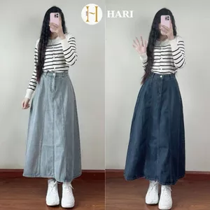 Chân Váy Hari Dáng Dài Chất Jean 2 Ly Trước