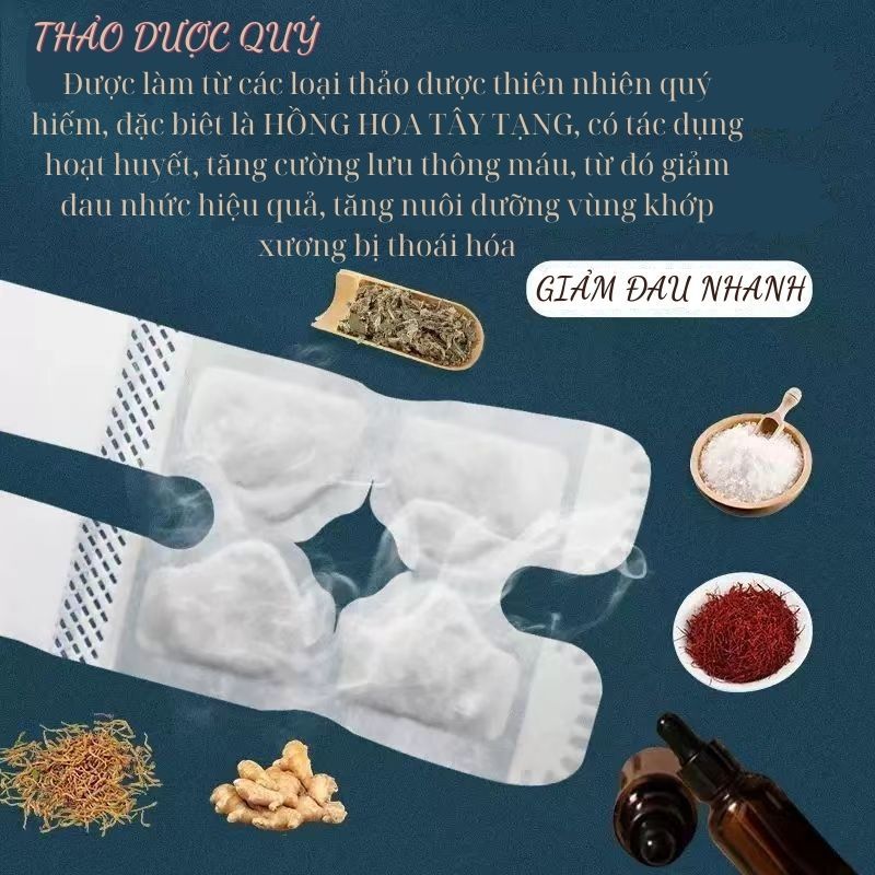 (Sỉ) Giảm đau khớp gối do thoái hóa, gai xương, viêm khớp, chấn thương... 10 miếng dán sưởi nhiệt thảo dược