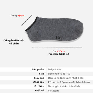 [ Combo 5 Đôi ] Vớ Tất Nam Nữ Cổ Ngắn Trơn T&T SOCKS Basic Thoáng Khí Êm Ái Khử Mùi