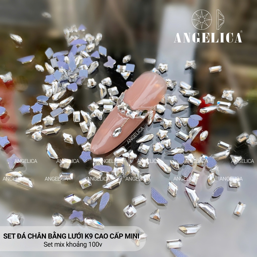 Set đá chân bằng mini và mix size nail siêu bền màu trắng, vàng trà chân lưới size bé nhỏ trang trí móng ANGELICA CBL