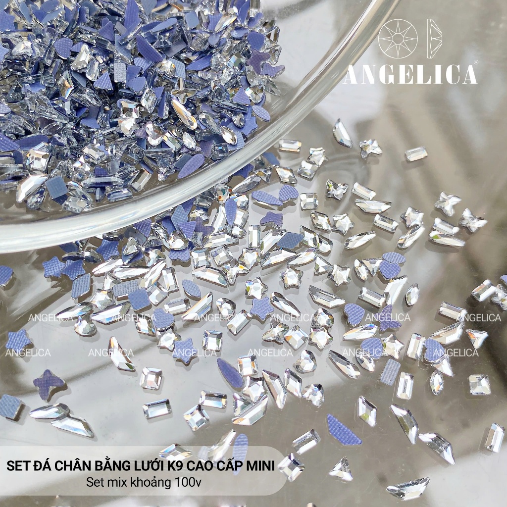 Set đá chân bằng mini và mix size nail siêu bền màu trắng, vàng trà chân lưới size bé nhỏ trang trí móng ANGELICA CBL