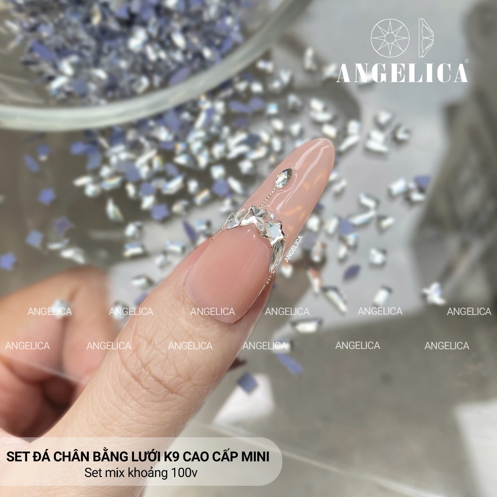 Set đá chân bằng mini và mix size nail siêu bền màu trắng, vàng trà chân lưới size bé nhỏ trang trí móng ANGELICA CBL