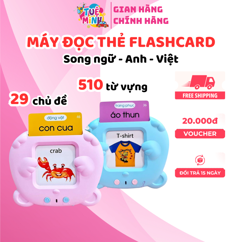 Máy Đọc Thẻ Chính Hãng Tuệ Minh Flashcard Anh-Việt 3 Chế Độ Đọc: Song Ngữ Anh-Việt, Tiếng Anh, Tiếng Việt Kèm Phát Nhạc