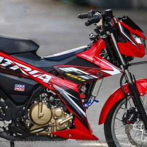 Tem rời cao cấp dán xe Raider FI màu đỏ, sọc nhọn đen xám. Decal cao cấp không bay màu, bong tróc