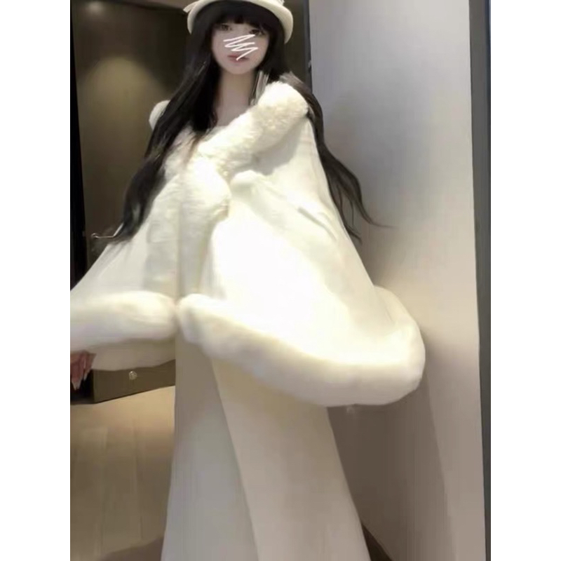 Áo Choàng Lông Màu Trắng Thời Trang Nữ