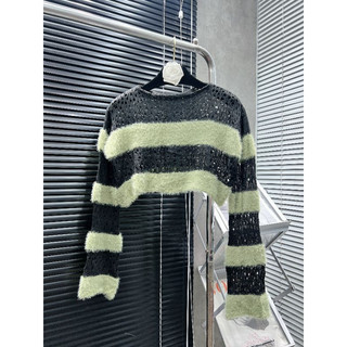 ÁO len xanh Crop Kẻ SỌc CÁ Tính