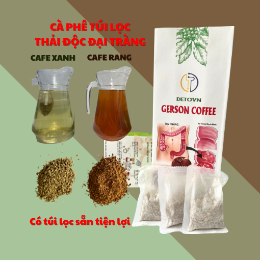 Cà phê DETOVN Nguyên chất Rang mộc, Cà phê Túi lọc Thải độc Đại tràng Gerson Enema (500g, 40 túi)
