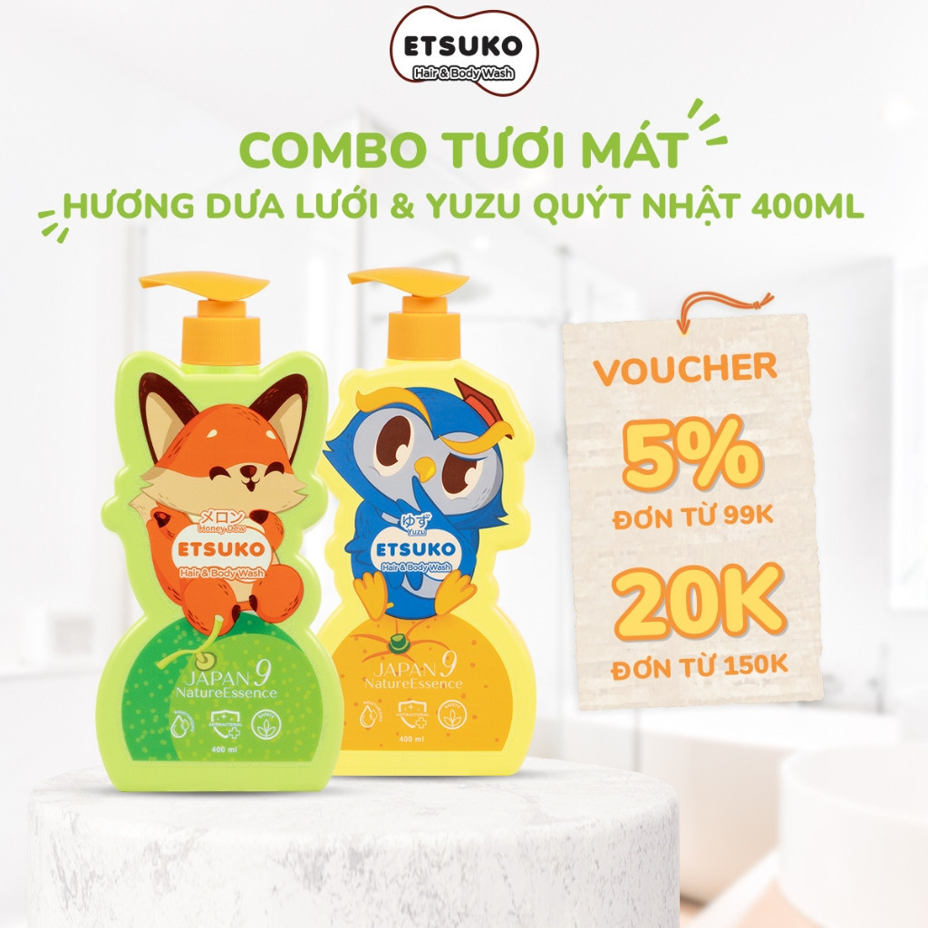Bộ - Combo 2 Chai Tắm Gội Cho Bé Etsuko Nhật 400Ml Dưỡng Ẩm Dịu Nhẹ Kháng Khuẩn Bảo Vệ Cho Bé