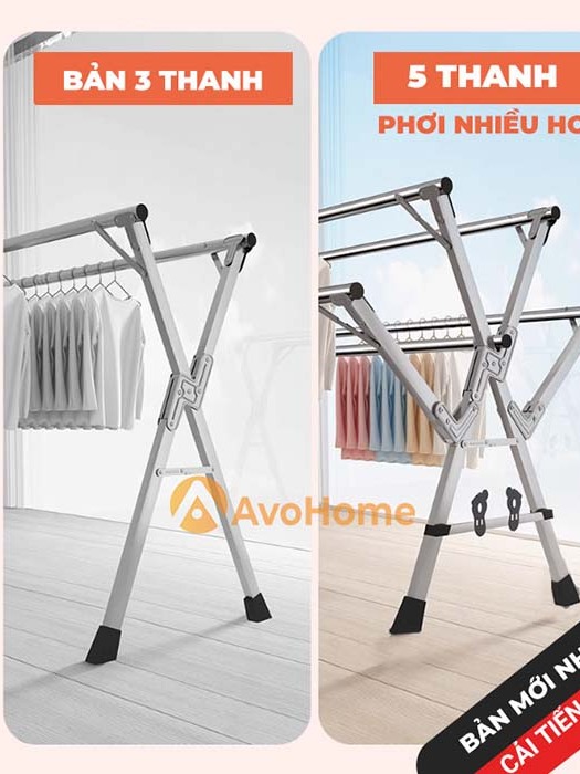 Ảnh Sào phơi quần áo gấp gọn AVOHOME 5 thanh chính hãng loại giàn phơi treo quần áo cho gia đình 1
