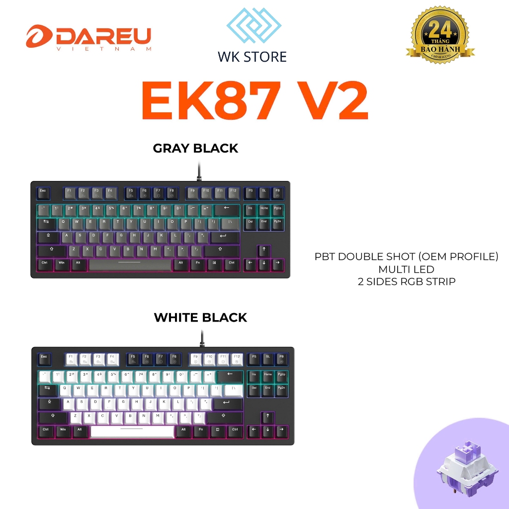 Bàn phím cơ DareU EK87 V2 | Gray x black / White x Black | Dream switch ...