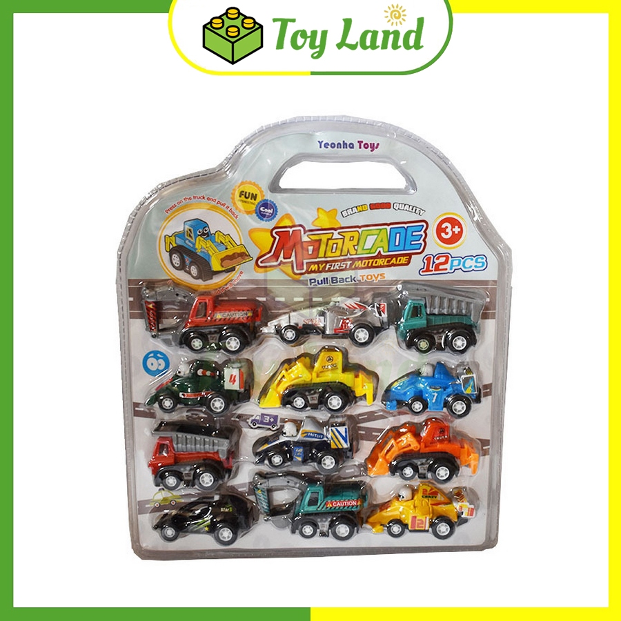 Bộ 12 Xe Ô tô Công Trình Chạy Đà Xe Mini Có Trớn Dây Cót Giải Trí Vui Nhộn