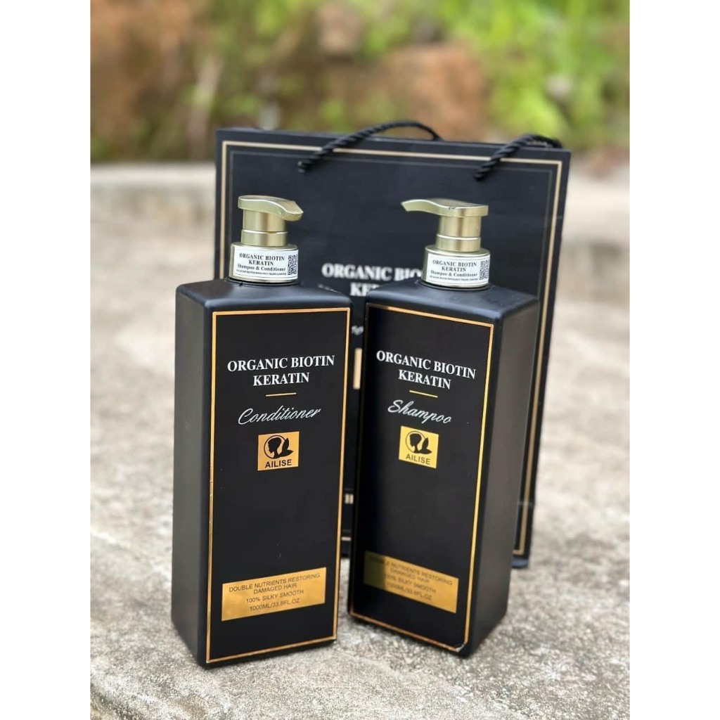 Cặp Dầu Gội Xả Ailise Organic Biotin Keratin 1000ml | Dưỡng Tóc Mềm Mượt, Hỗ Trợ Giảm Gãy Rụng.