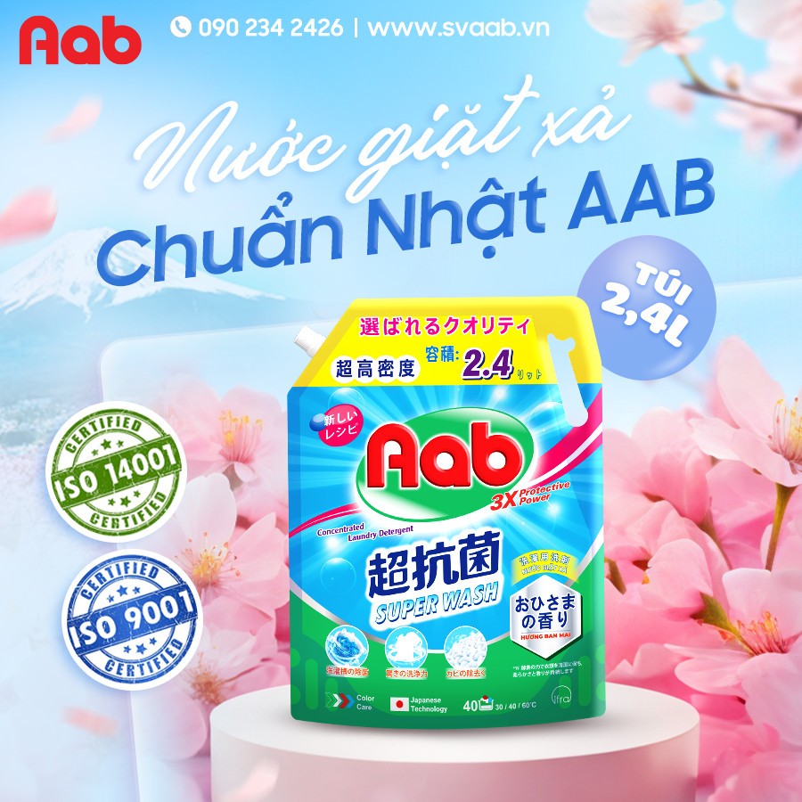 Thùng/ Combo 4 túi Nước giặt xả AAB Nhật Bản hương anh đào túi 2.4L - HÀNG CHÍNH HÃNG