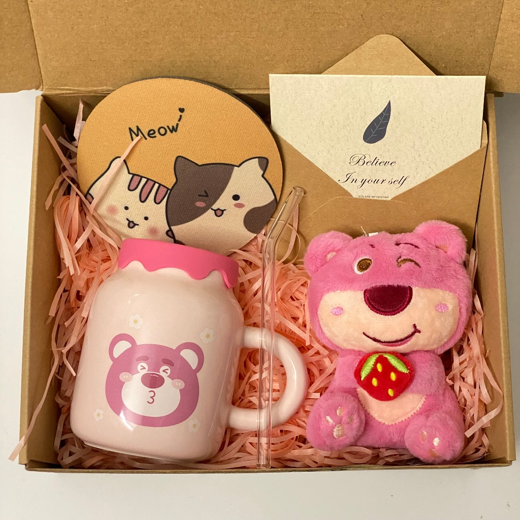 Set Quà Tặng Cốc Sứ Và Hoa (full set) tặng bạn nữ, quà tốt nghiệp, sinh nhật, người yêu 20/10, gấu losto siêu yêu