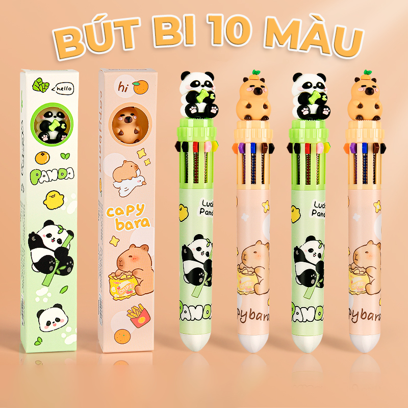 Bút Bi Nhiều Màu Nhân Vật Hoạt Hình Dễ Thương, -  Bút Bi10  Màu Hình Dáng Cute Gấu Trúc, Bút Bi Độc Lạ Vô Tri
