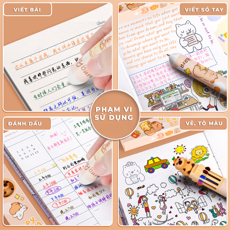Bút Bi Nhiều Màu Nhân Vật Hoạt Hình Dễ Thương, -  Bút Bi10  Màu Hình Dáng Cute Gấu Trúc, Bút Bi Độc Lạ Vô Tri