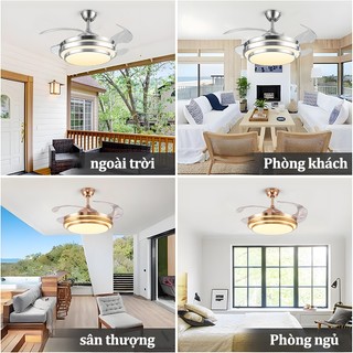 【COD】Quạt trần phòng khách 6 tốc độ gió quạt không 4 cánh có đèn led