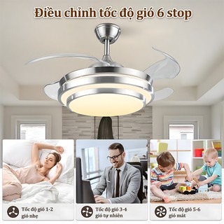 【COD】Quạt trần phòng khách 6 tốc độ gió quạt không 4 cánh có đèn led