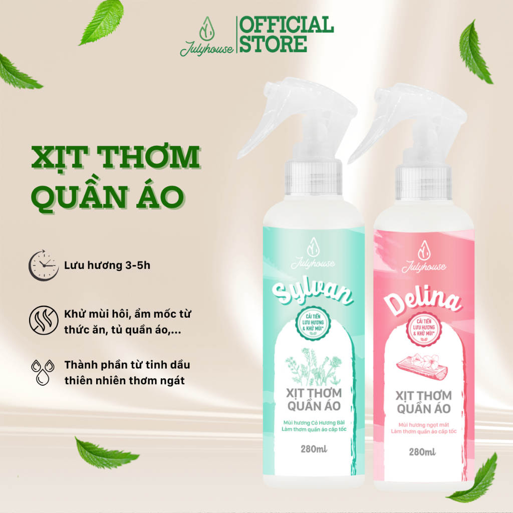 Ảnh Combo xịt thơm quần áo Julyhouse 20ml/280ml hương tinh dầu thiên nhiên ngọt ngào tươi mới 2