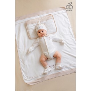 La pomme AW2024 BST set sơ sinh La Pomme mèo con ngộ nghĩnh - Trắng be cho bé