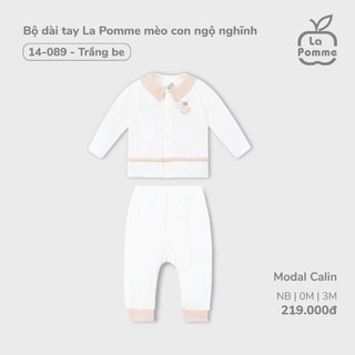 La pomme AW2024 BST set sơ sinh La Pomme mèo con ngộ nghĩnh - Trắng be cho bé