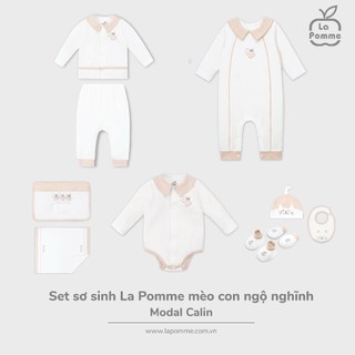 La pomme AW2024 BST set sơ sinh La Pomme mèo con ngộ nghĩnh - Trắng be cho bé