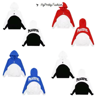 Áo phối thân PEACEFUL, áo hodie , áo nỉ mũ nỉ cotton lót bông, Áo dài tay mũ 2 lớp dày dặn tay bồng siêu hot