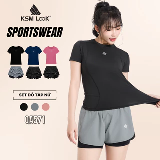 Set đồ tập gym yoga aerobic KSMLOOK, bộ đồ tập nữ vải thoáng khí, co giãn, phù hợp đi chơi, tập thể thao, QA571