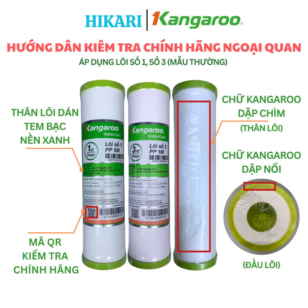 Combo 10 Lõi Lọc Nước Kangaroo Dòng Hydrogen Cao Cấp Model KG100HP, KG100HG, KG100HC, KG100HA... Bổ Sung Gấp Đôi Hdrogen
