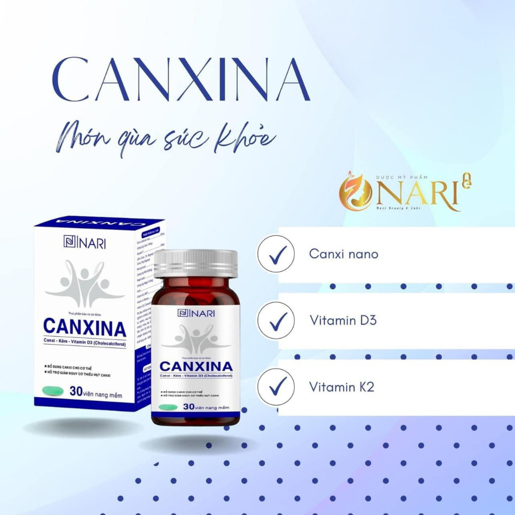 Canxi nano Nari bổ sung canxi kẽm vitamin D3 , K3 , A giúp xương chắc khỏe , tăng chiều cao 30v