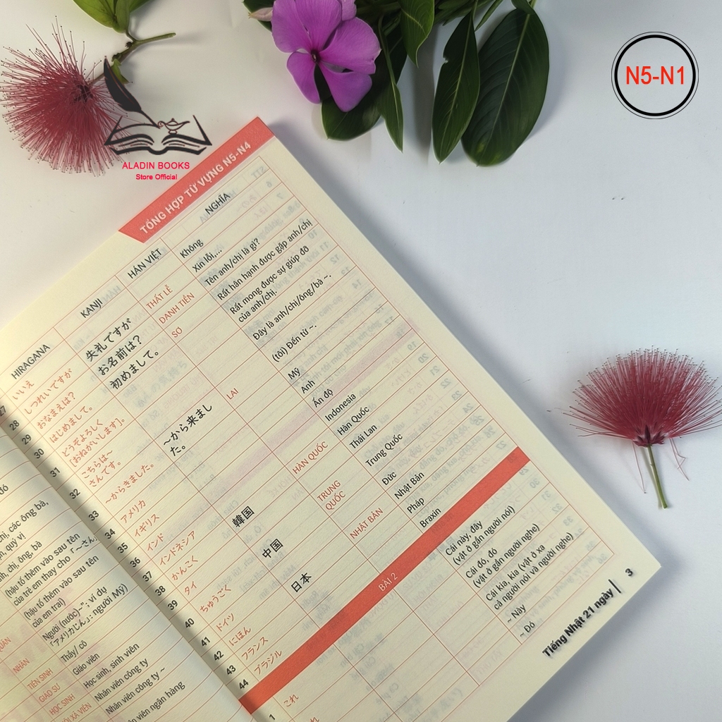 Sách-Tổng Hợp Từ Vựng N5 đến N1-Tiếng Nhật 21 Ngày