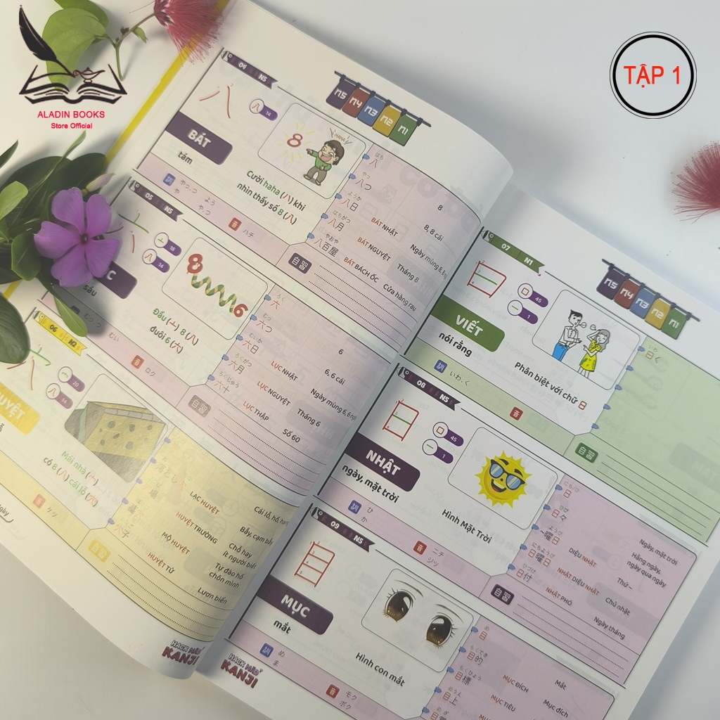 Sách-Hack Não Kanji – 2500 Hán Tự N5-N1-Tập 1- Luyện Viết Kanji-214 Bộ Thủ Cơ bản- Tặng Hộp