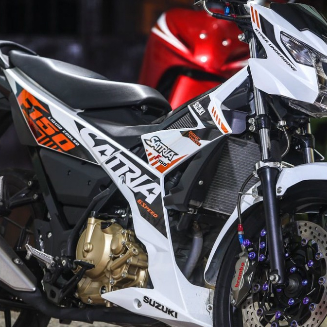 Tem rời dán xe Raider trắng. Satria F150 cam đen. Decal cao cấp, không bay màu