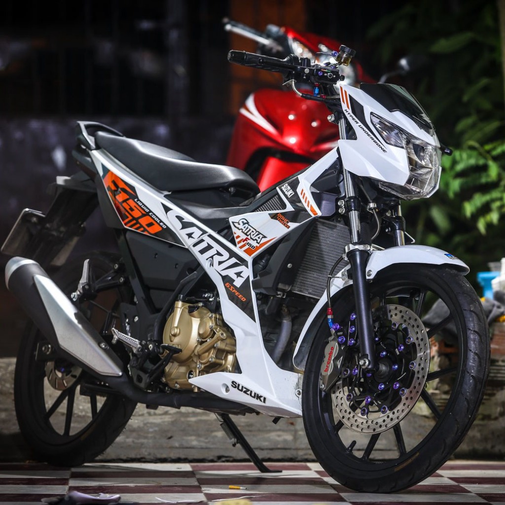Tem rời dán xe Raider trắng. Satria F150 cam đen. Decal cao cấp, không bay màu