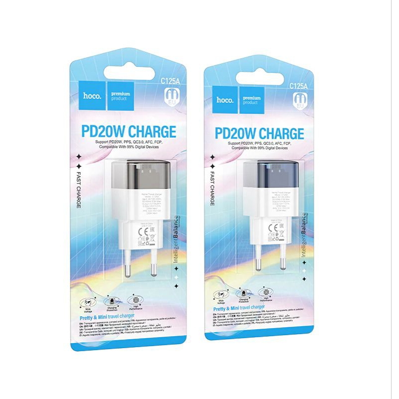 Củ Sạc Nhanh Hoco C125A chân tròn 1 cổng Type-C hỗ trợ QC3.0 thiết kế nhỏ gọn.