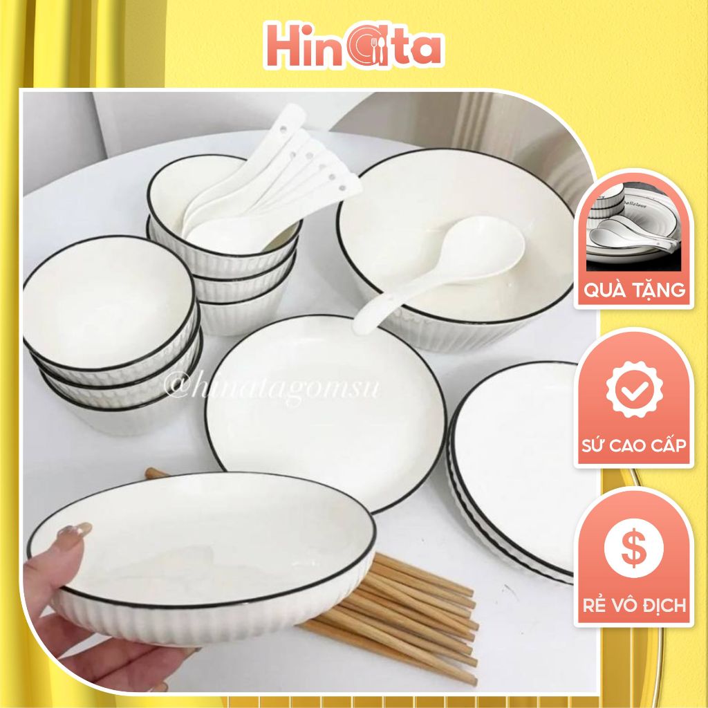 Bộ chén bát sứ tô ăn cơm họa tiết vân sọc cổ điển sang trọng bát chấm ...
