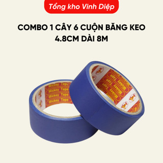 Combo 1 cây 6 cuộn băng keo, băng dính simili vải cách điện xanh dương rộng 4.8cm dài 8m