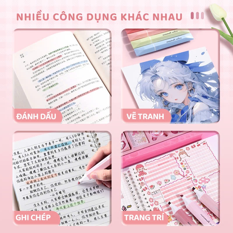 Bút Highlight Gradient Màu Pastel Chất Lượng Cao Gồm 4Bút Đánh Dấu Đa Chức Năng Văn Phòng Phẩm
