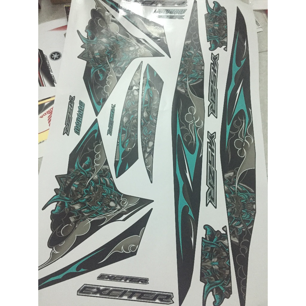 Tem Exciter 150. Tem rời Samurai xanh ngọc. Dán xe đen. Xe màu khác vui lòng inbox