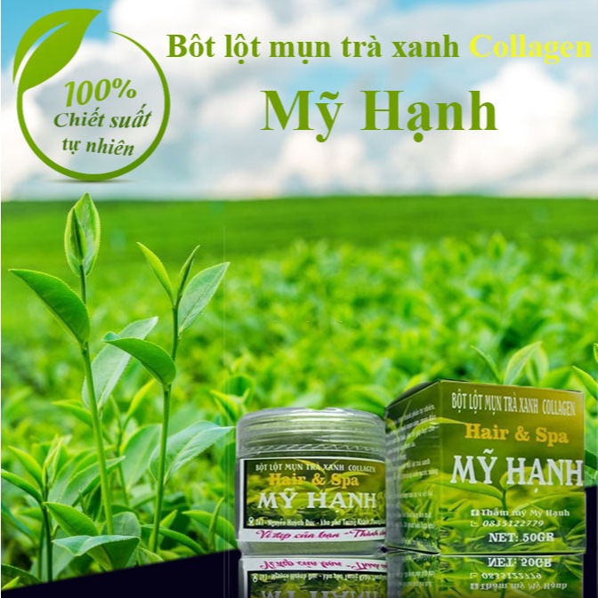 Bột lột mụn trà xanh collagen Mỹ Hạnh ,làm sạch mụn đầu đen,mụn cám, sợi bã nhờn,50g