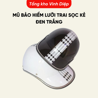 Mũ Bảo Hiểm Lưỡi Trai Sọc Kẻ Đen Trắng Thời Trang Nam Nữ