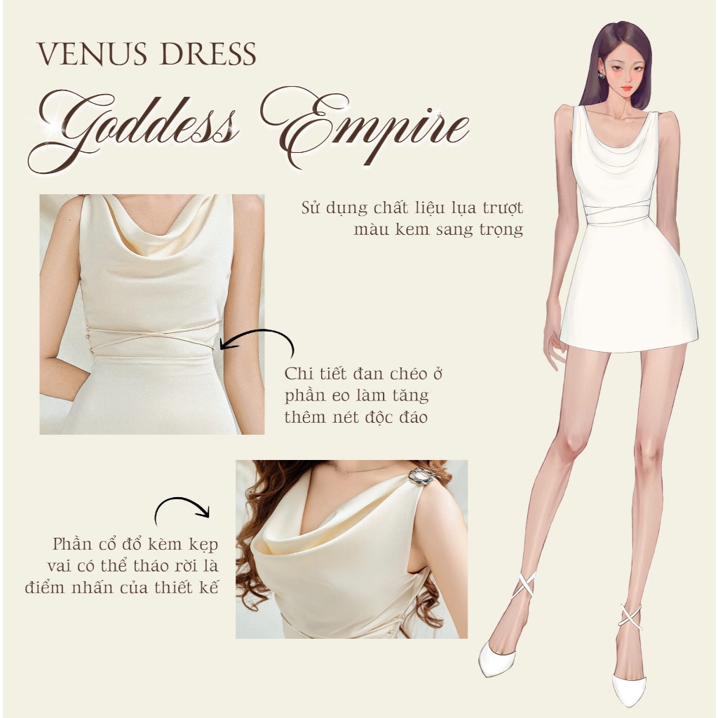 Ảnh Đầm cổ đổ thắt nơ ở eo màu kem VENUS đơn giản, sang trọng - Simple Twist 3